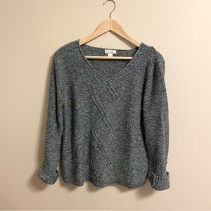 Christopher & Banks - Blue Cable Knit V-Neck Sweater - Cozy Pullover - Size L